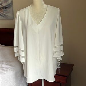 White Bell Sleeve Tunic with Asymmetrical Design